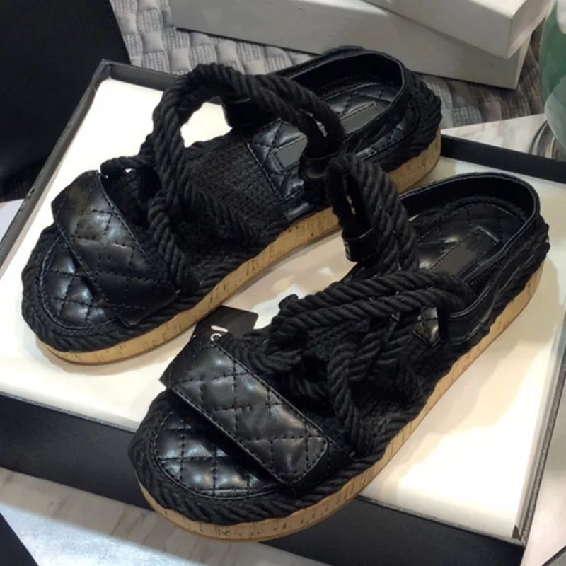 

Prowow Hemp Rope Woman Shoes Hook & Loop Sandals Checked Lady Shoes Summer Cool Rome Sandals Fashion Casual Flats Shoes 2021
