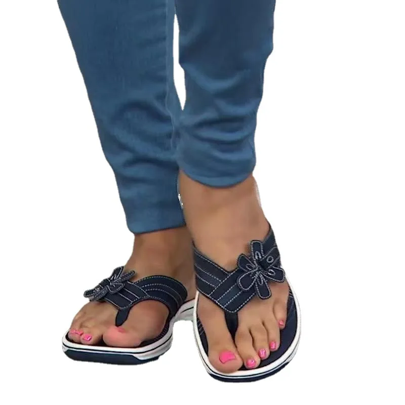 

New Women's Summer Flowers Slipper Fashion Flip Flops Wedge Solid Color Sandals for Ladies Soft Casual Outdoor Beach Footwear