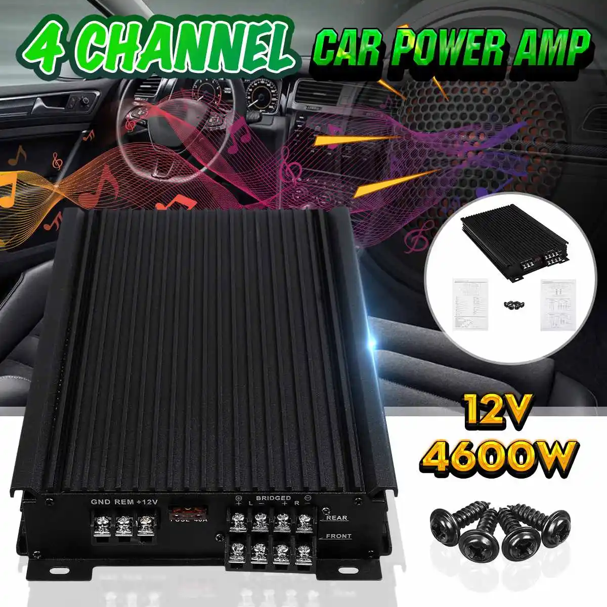 

4600W Car Home Audio Power Amplifier 4 Channel 12V Car Digital Amplifer Car Audio Amplifier for Cars Amplifier Subwoofer 12V