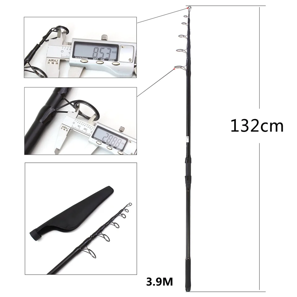3 9 м длинный Литой высокоуглеродный Спиннинг Удочка 5 Секций Телескопическая