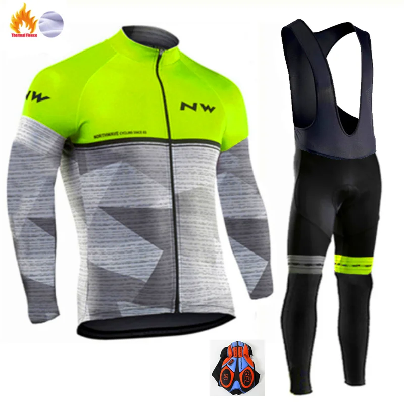 NW зимняя велосипедная Джерси Pro Team Ropa Ciclismo Hombre флисовый комплект для велоспорта MTB Одежда для велоспорта Northwave комплект для велоспорта с нагрудником и штанами - Цвет: Winter Cycling Suit