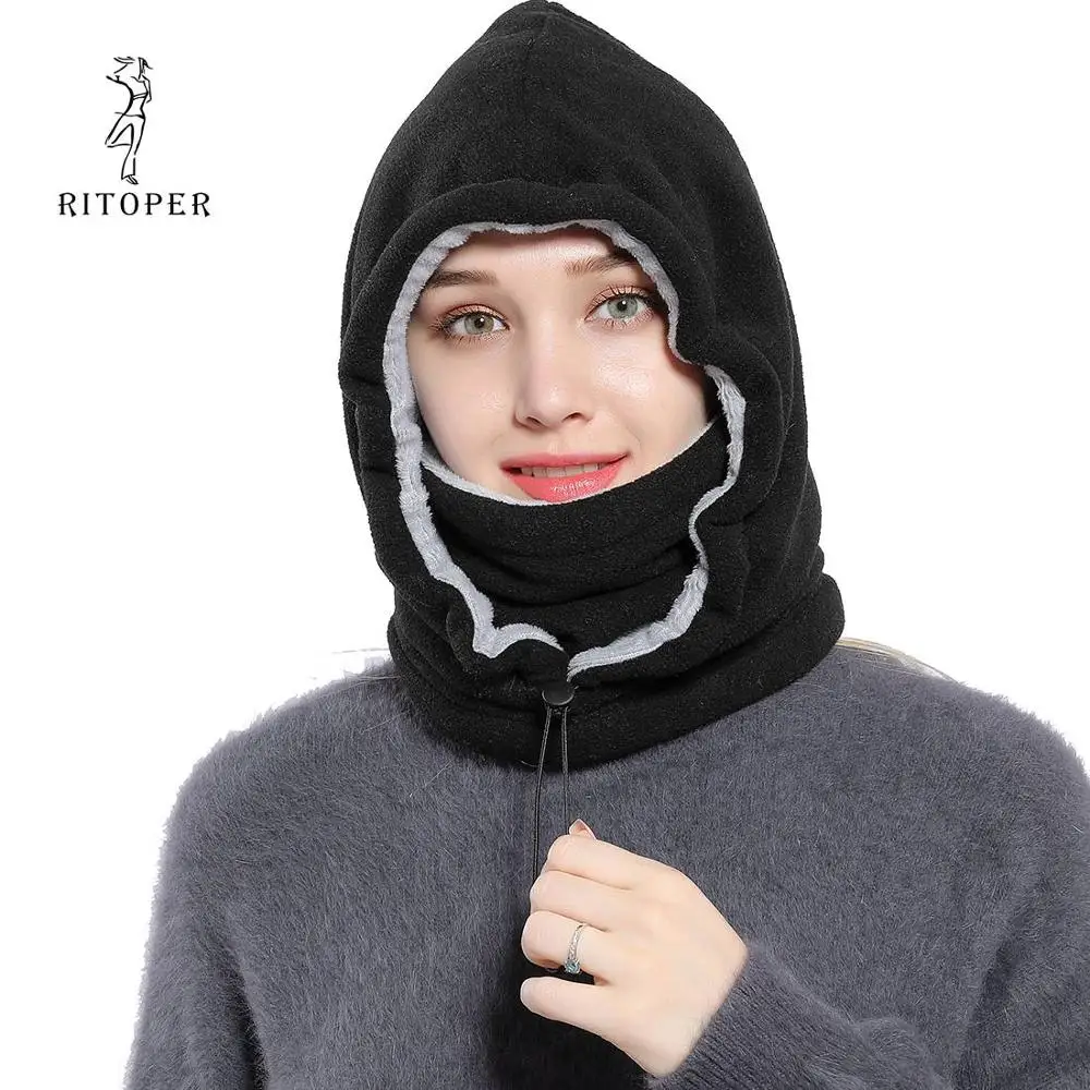 Black RITOPER женские ветроустойчивый сноуборд Skullies Face Beanies мужские утолщенные Балаклавы флисовые зимние шапки головной убор теплая шапка для сноубординга - Цвет: Black