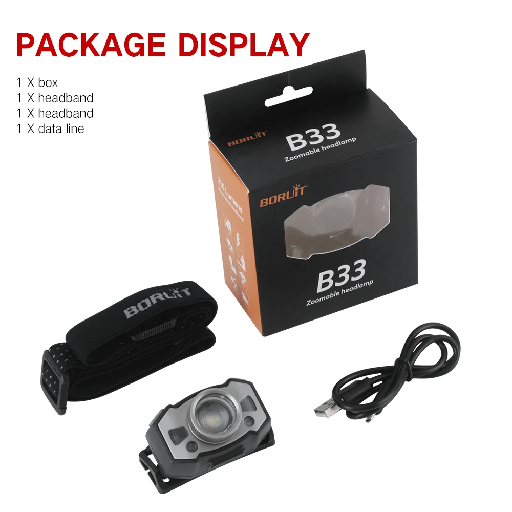 

B33 LED Motion IR Sensor Mini Headlamp XP-G2+2*3030 Red Light 5-Mode Zoom Headlight Rechargeable Head Torch Hunting Light