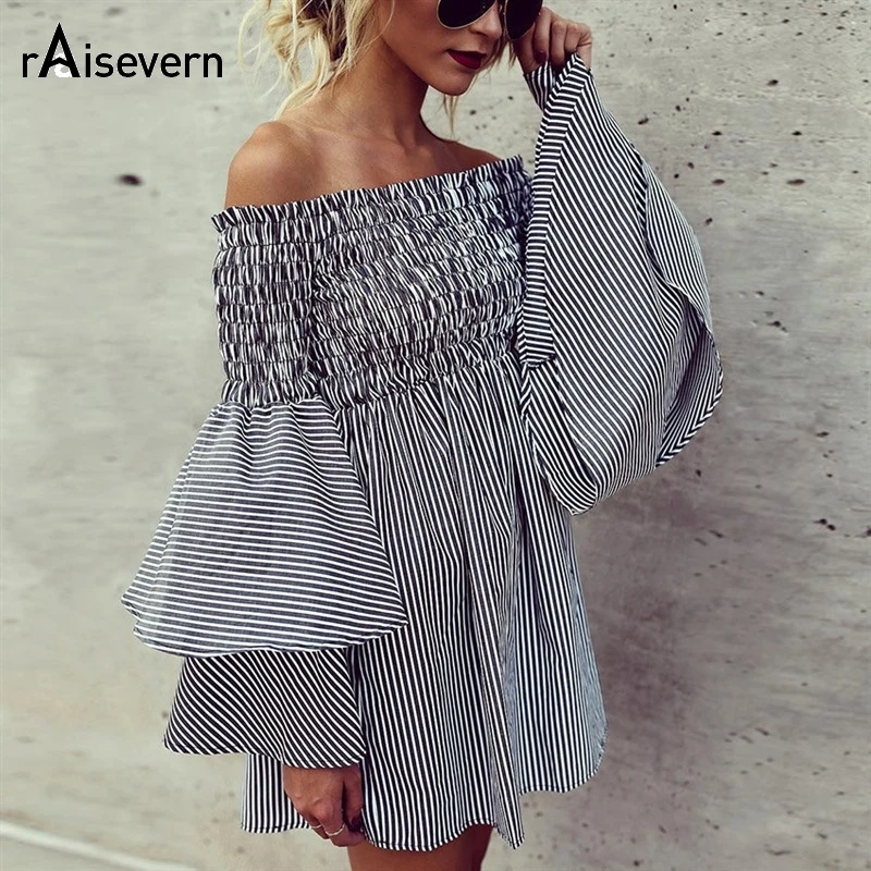 Raisevern в полоску с принтом мини платье разрезом на шее оборками и длинными