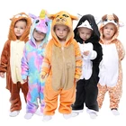 Детские кигуруми в виде животных, единорог, Черный кот, комбинезон, кролик, панда, пижамы, фланелевые Мультяшные рождественские костюмы, комбинезоны для девочек и мальчиков