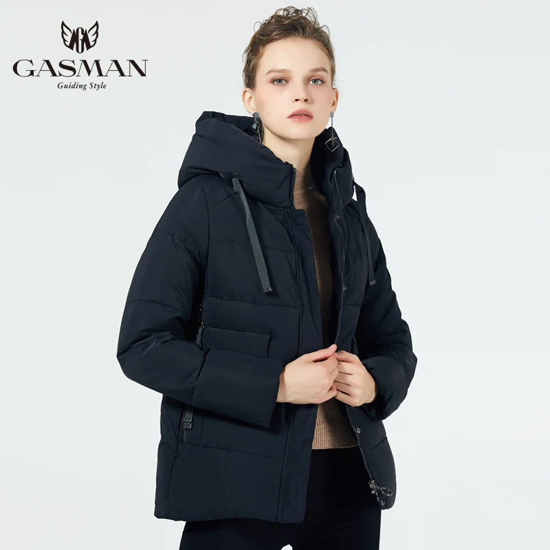 GASMAN/ новые зимние женские куртки короткий теплый пуховик с капюшоном женское теплое пальто для девочек женская парка мода - Цвет: 701 Black