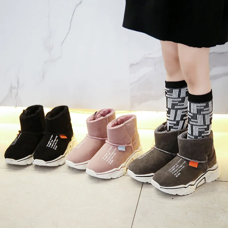 Зимние детские ботинки для девочек и мальчиков теплая плюшевая детская обувь с