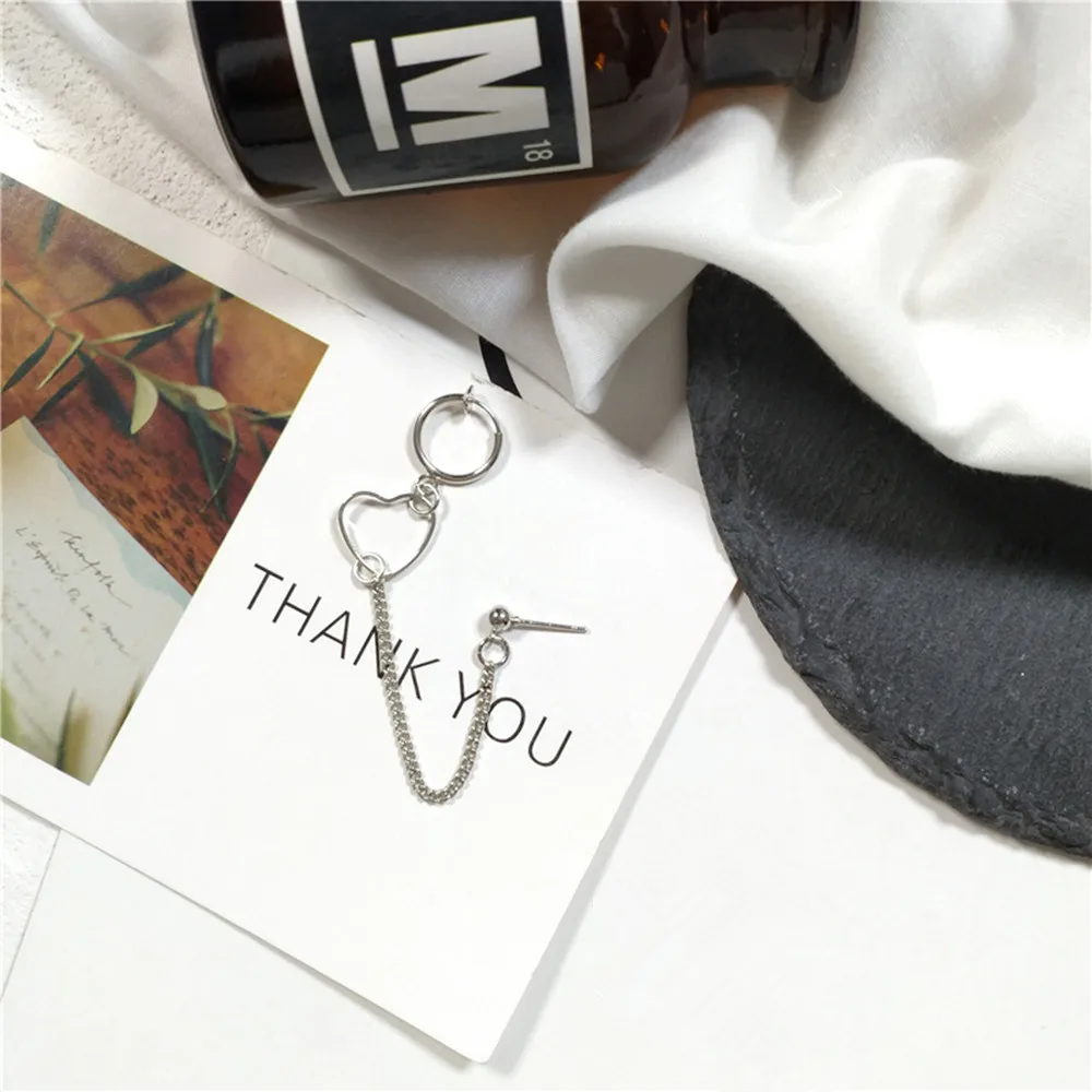 Женские длинные серьги подвески в стиле панк хип хоп серебряные форме сердца