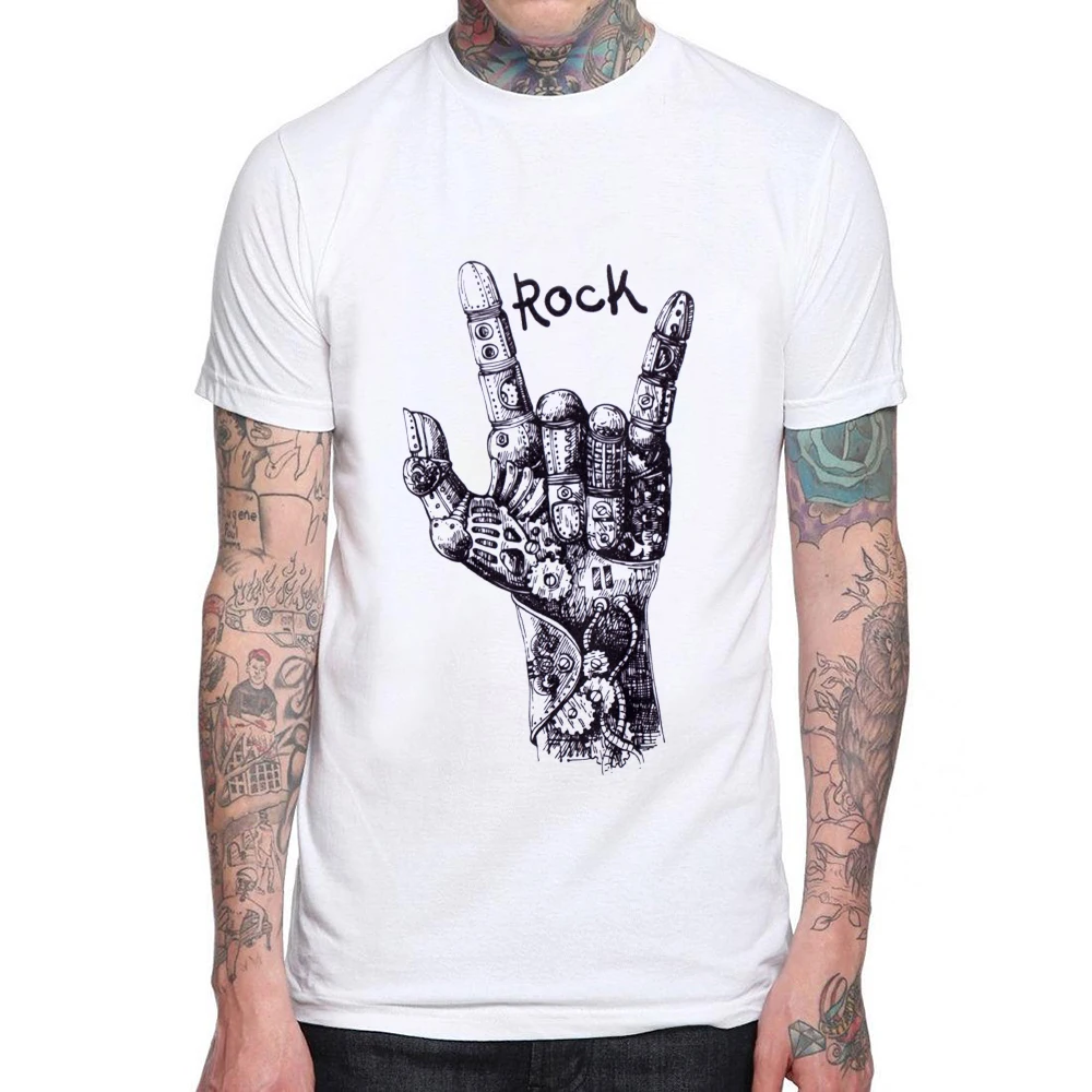 

Fashion Design Rock and Roll Funny Gesture Printed T-Shirt Men's Summer Cotton Short Sleeve O-Neck T Shirt New S-3XL