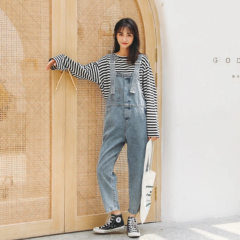 Новинка осени 2019 стильные простые свободные брюки на подтяжках в Корейском стиле