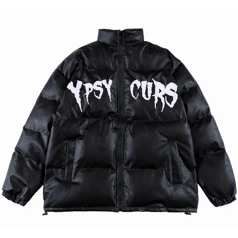 

Embroidered Men's Down Jacket Winter Thick Warm High Street Cotton Coat Women Cotton Fashion PU Leather Puffer Jackets Unisex