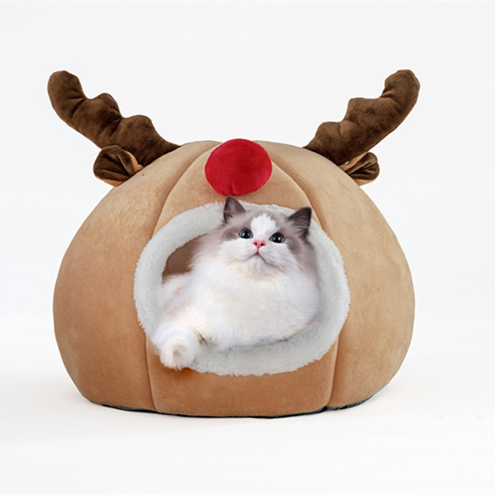 

Pet Bed Winter Warm Nest Christmas Sponge Pet Bed Round Bed Tent House with Cushion for Cats Dogs Supplies