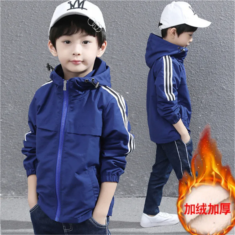 

Зимняя куртка для мальчиков с бархатной подкладкой, куртки с капюшоном, ветровка для больших детей на осень и зиму