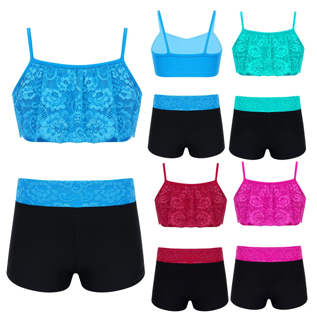 Детский танкини для девочек танцевальный наряд Кружевной укороченный топ на