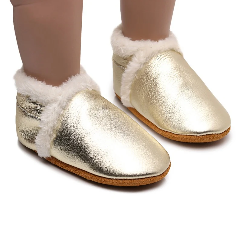 

Winter Warm Baby Shoes With Velvet Elastic PU Leather Boots Baby Cowhide Soft Sole High-tops Boots Infant Toddler Shoes