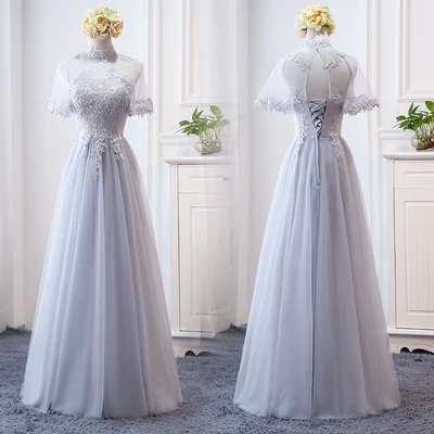 MNZ-9858Z# платье подружки невесты новые зимние рождественские платья средней длины с длинными рукавами г. Бледно-лиловый на шнуровке для девочек - Цвет: 821A