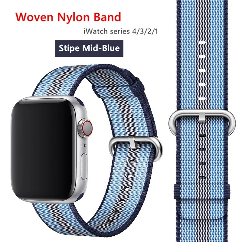 stripe blue Нейлоновый ремешок для apple watch band 42 мм 38 мм iWatch 4 Band 44 мм 40 мм браслет ремень Спортивная петля ремешок для apple watch 4 3 2 1 - Цвет ремешка: stripe blue