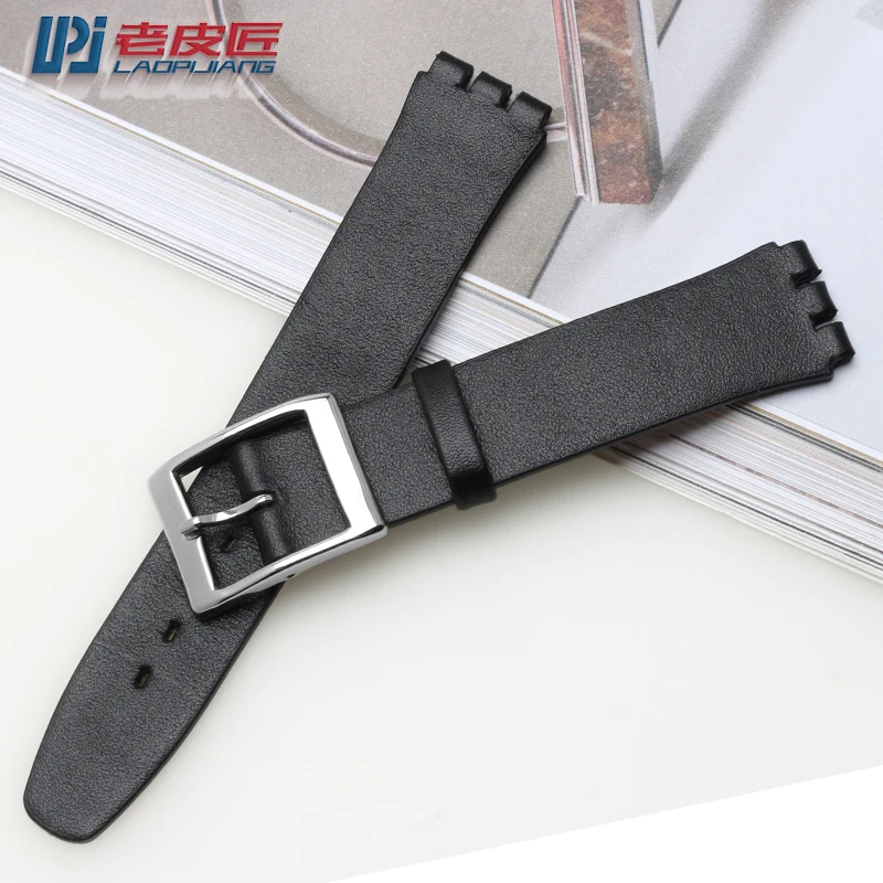 Thin Genuine Leather watch straps for swatch SYXS116 watch band head layer cowhide 17mm watchband for women with tools