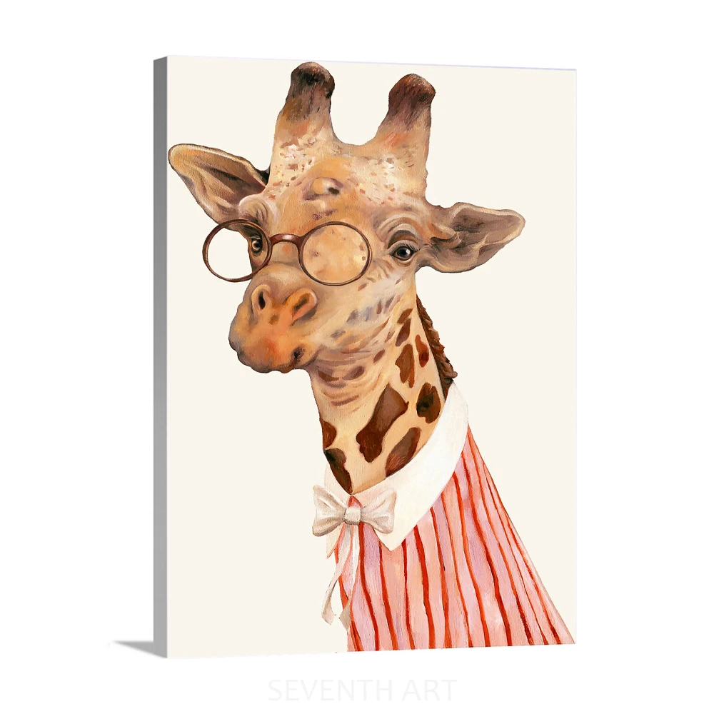 

Cartoon Giraffe Posters Prints on Canvas Mr Giraffe Wear A Glasses Canvas Painting for Kids Room Decor Wooden Frame Included