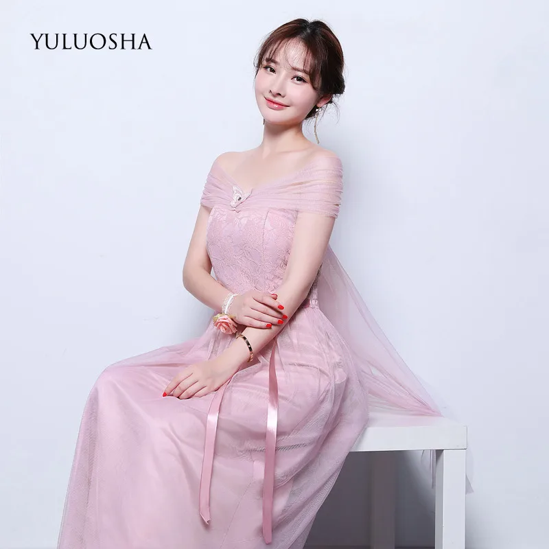 

YULUOSHA Gold Bridesmaid Dresses Maid of Honor Dress for Weddings Sleeveless A-Line Lace Chiffon Dress Long Vestido Azul Marino