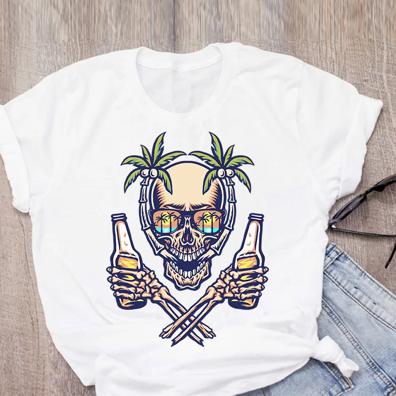 

Skull Wine Beer Print Women T Shirt Short Sleeve O Neck Loose Women Tshirt Ladies Fashion Tee Shirt Tops Clothes Camisetas Mujer