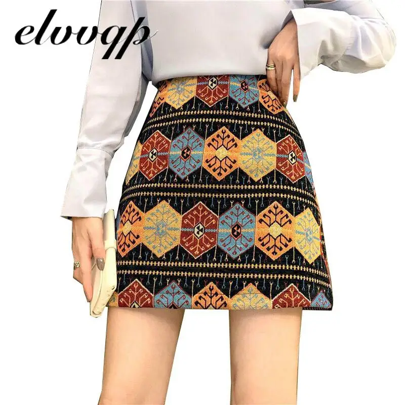 

Spring Boho Skirt Embroidery A-line Skirts Women Chic Geometry Pattern Wide Leg Vintage Bohemian Mini Skirt Women Autumn LU1809