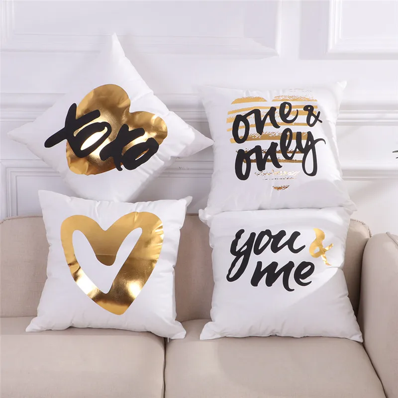 

Fuwatacchi Black Gold Foil Cushion Cover Flowers Diamond Heart Pillow Cover for Home Chair Sofa Decorative Pillows Linen Pillows
