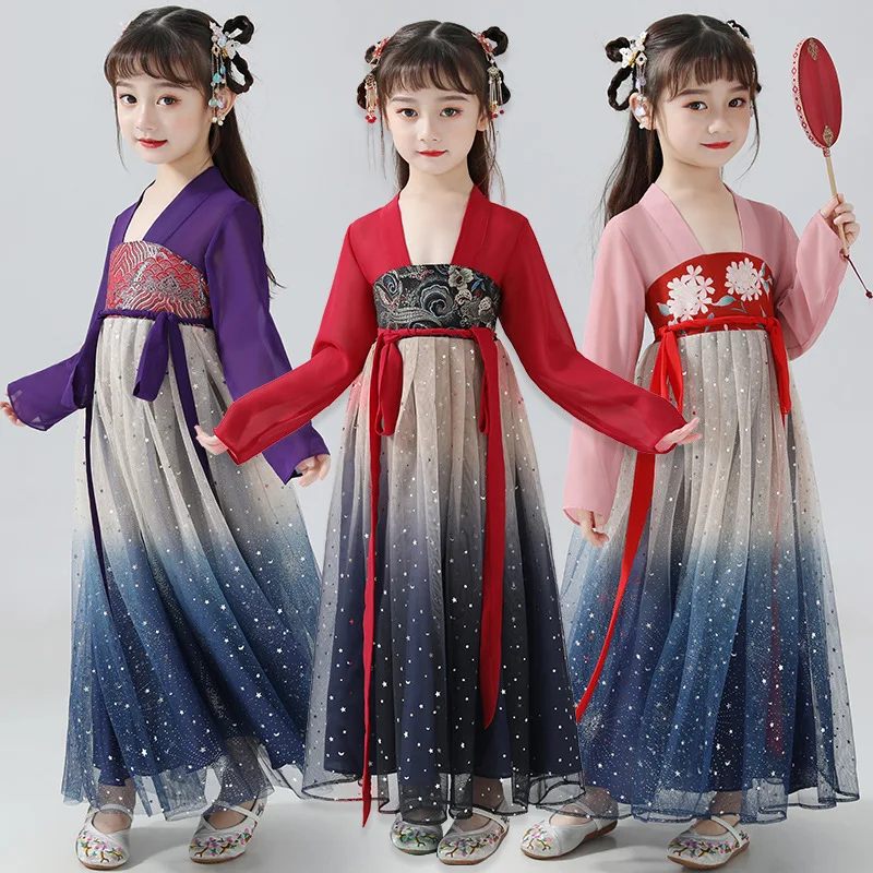 

Autunm New Children Embroidery Ancient Hanfu Chinese Lovely Retro Girls Photography Perform Costumes Kids Tang Suit