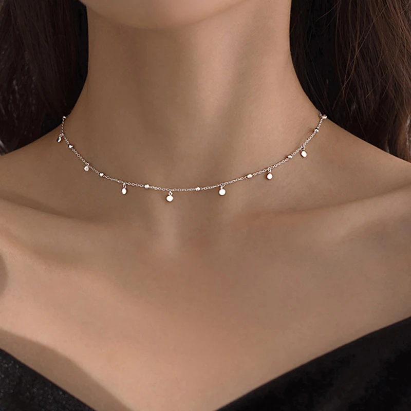 

925 Sterling Silver Round Bead Discs Clavicle Chain Choker Necklace for Women Party tassel necklace Fashion Jewellery Wholesale