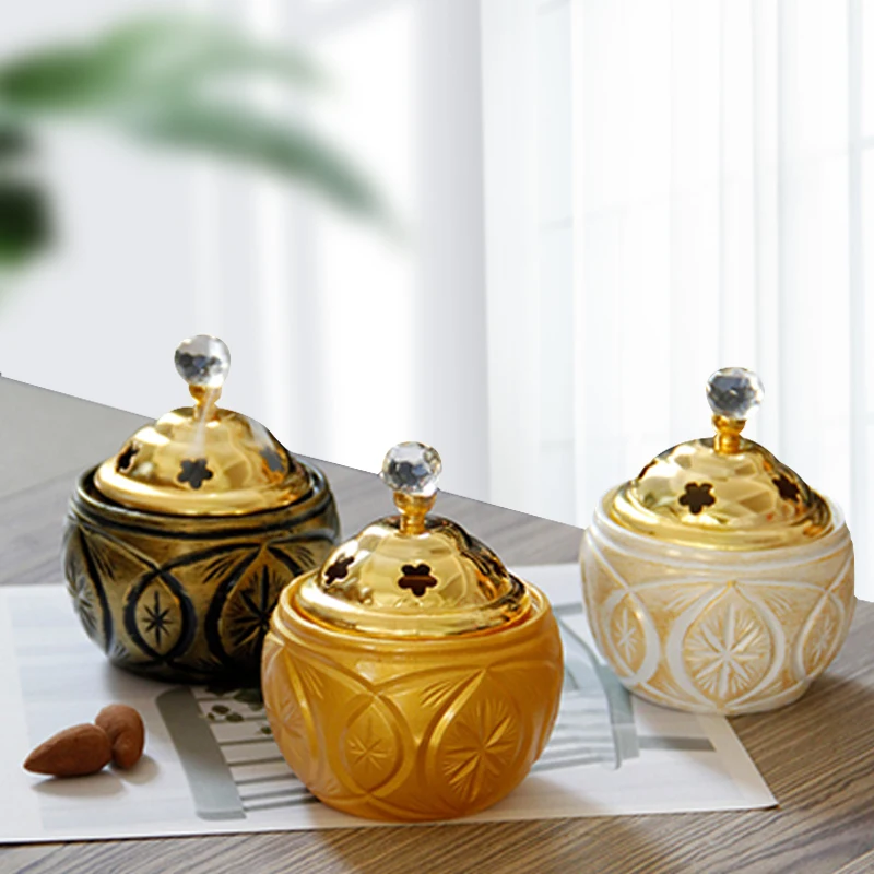 

Golden Resin Incense Burner Middle East Style Sandalwood Censer Vaper Home Decor Yoga Religious Articles Living Room Bedroom