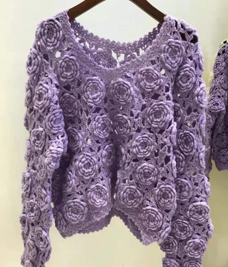 

Свитер женский шерстяной вязаный, с V-образным вырезом, белого и фиолетового цветов, Осень-зима 2021