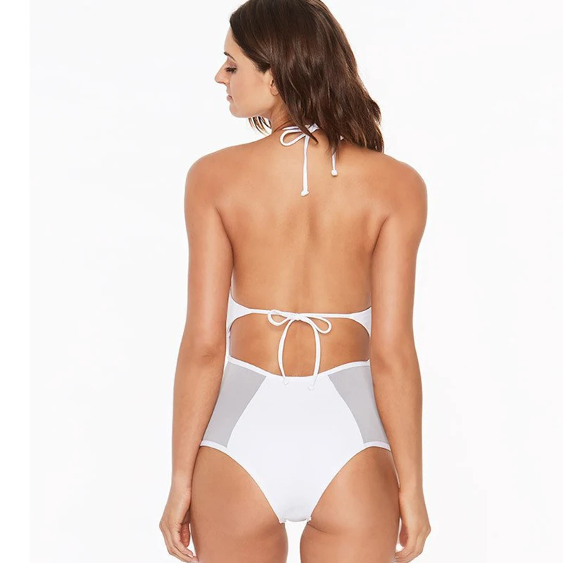 

2021 Summer New Bikini Suit Sexy One-piece Swimsuit Stitching Mesh Push-up Wading Swimsuit Black And White Color Matching Beach
