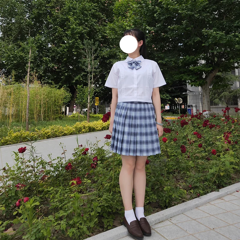Японский Для женщин Высокая Талия Серый белая клетчатая юбка молодая девушка