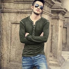 Футболка мужская хлопковая, винтажная Повседневная дышащая приталенная, на пуговицах, с длинным рукавом, V-образным вырезом, 6 цветов, европейские размеры M-3XL