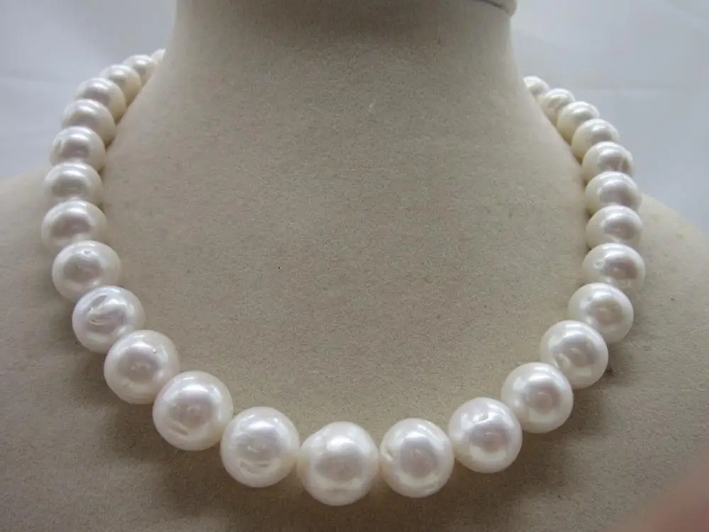 Meilleur Énorme 12-14MM Mer Du Sud Véritable Collier De Perles Blanches 925 Argent 18 Pouces