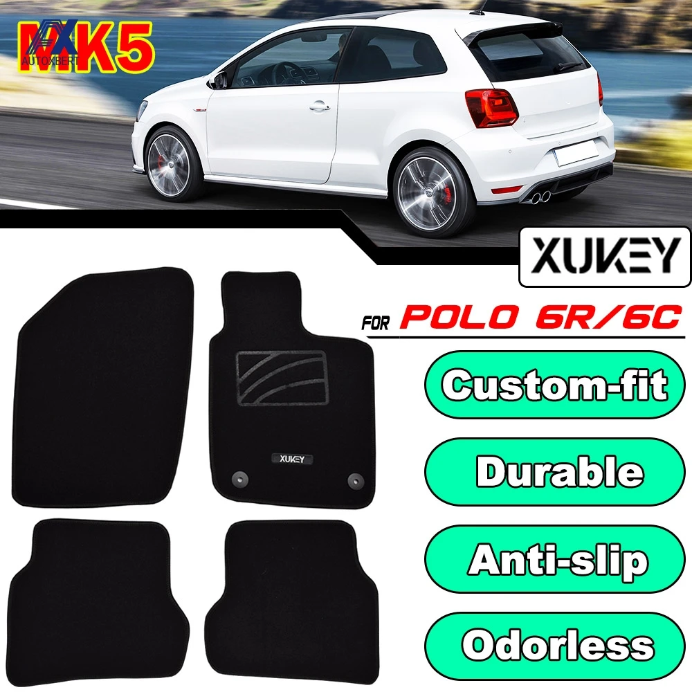 For Volkswagen VW Polo 6R 6C MK5 2009 2017 Car Floor Mats Tailored Carpets Non slip Nylon 2010 2011 2012 2013 2014 2015