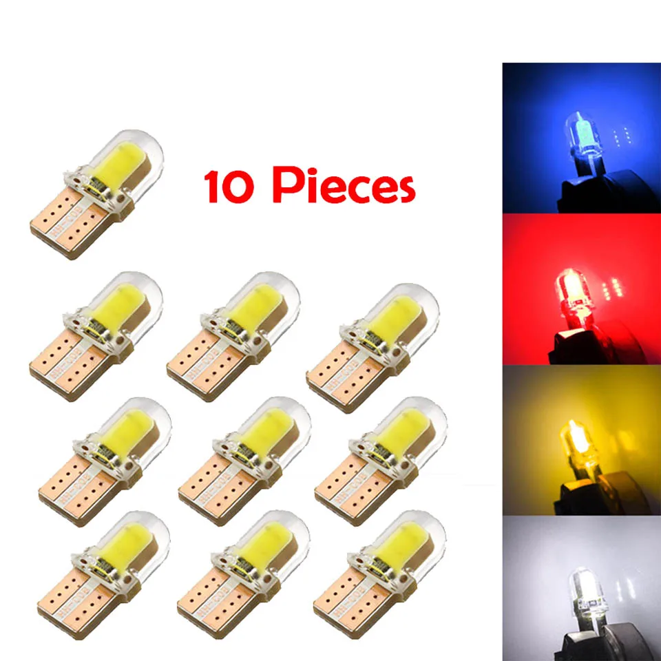 10 шт. автомобильная светодиодная лампа T10 W5W 12 В LED COB парковочная интерьерная