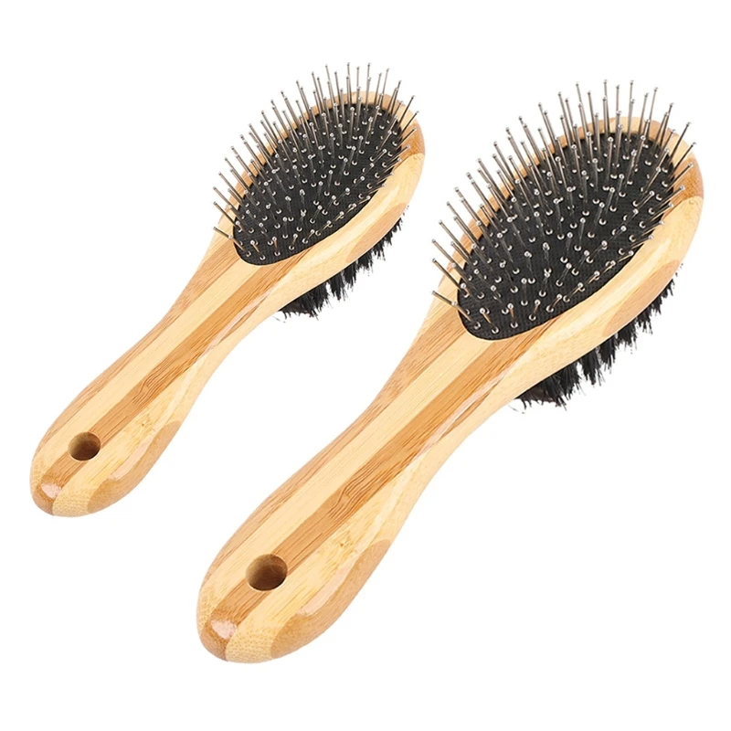 

2-Sided Grooming Brush for Dogs & Cats Pet Massage Comb Gentle Remove Undercoat Shedding Mats & Tangled Hair Dander Dirt
