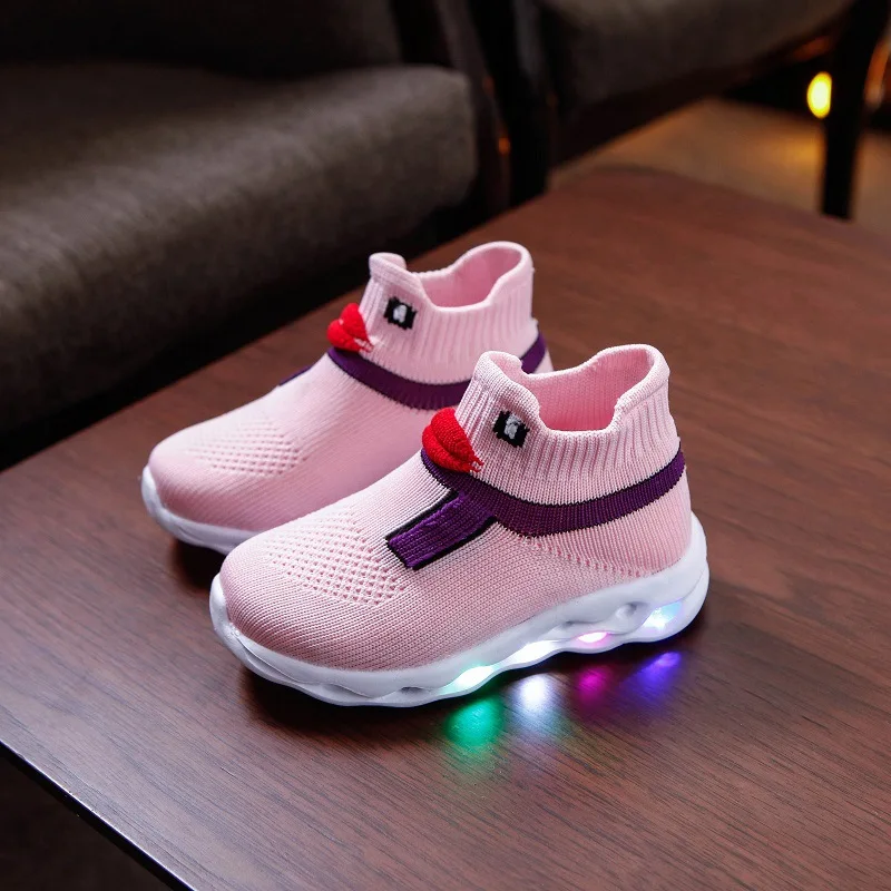 

Fashion Kids Luminous Sneakers for Children Boys Gilrs Wear-resistant Tenis Socks Speed Led Light Up Baby Glowing Shoes