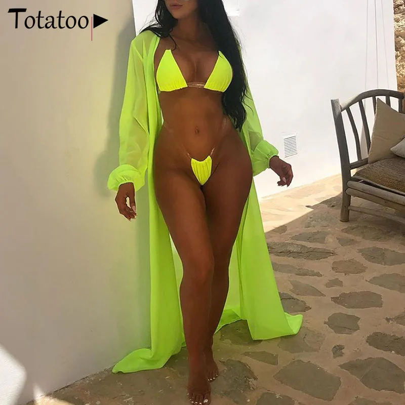 Комплект бикини женский из 3 предметов пикантный неоново зеленый прозрачный