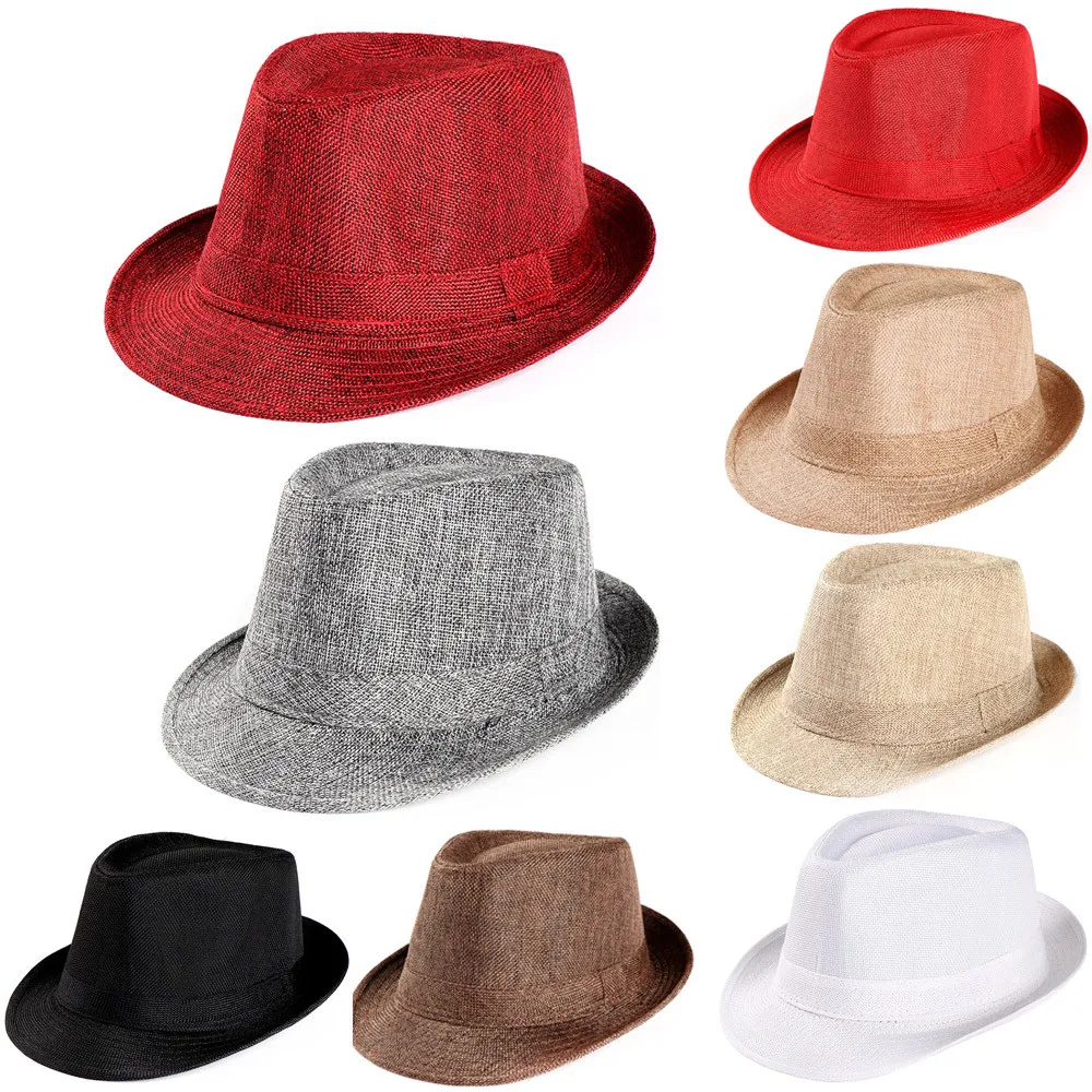Unisex Trilby Gangster Cap Beach Sun Straw Hat Band Sunhat Hats Caps chapeau femme sombrero mujer gorro muts casquette шляпа |
