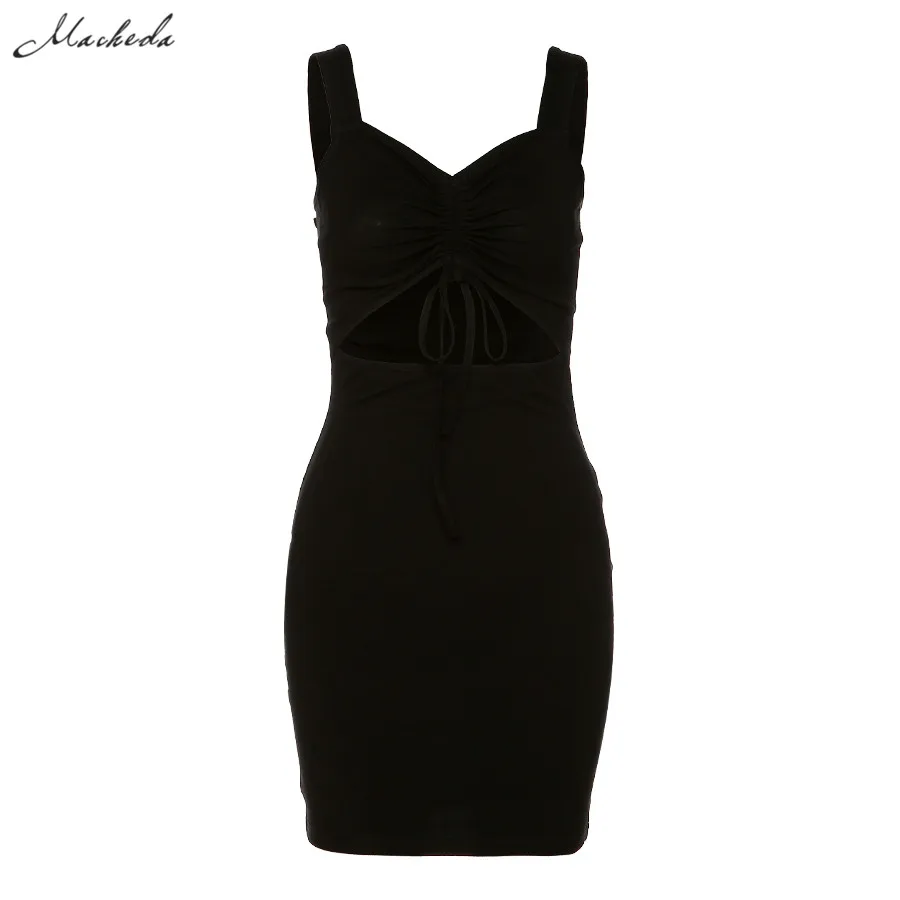 

Macheda Women Spaghetti Strap Dress Spring Summer Hollow Out Sleeveless Slim Dresses 2020 New Lady Casual Mini Dress Mujer