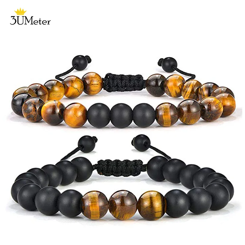 Модные браслеты с тигровым глазом из натурального черного матового оникса