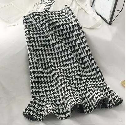 style2 LUOSHA женские осень зима трикотажные клетчатые Memaid оборки один шаг юбка женские винтажные Юбки миди с высокой талией - Цвет: style2