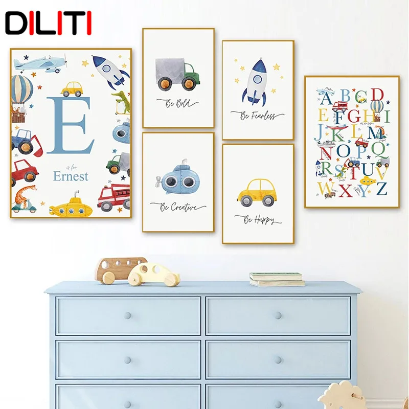 Постер с именем на заказ для детской комнаты настенное искусство в виде ракеты