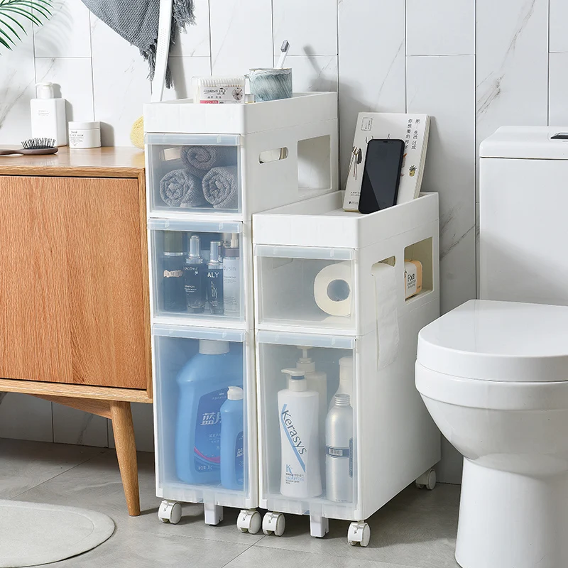 Стеллаж для туалета узкий напольный стеллаж ванной комнаты со швом|Полки и