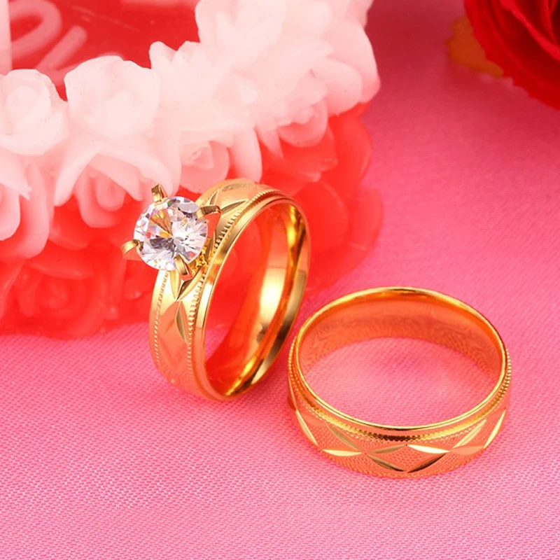 Трендовая 316L нержавеющая сталь золотой цвет циркон зубец Пасьянс Свадебная пара