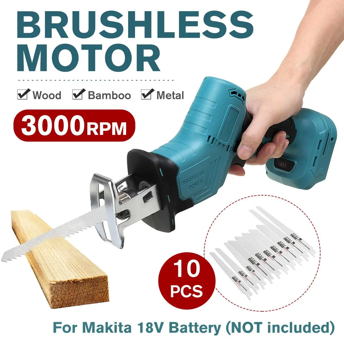 

Drillpro 3000rpm Brushless Reciprocating Saw Electric Saw 10Pcs Saw Blades Metal Wood Cutting Machine for Makita 18V Battery
