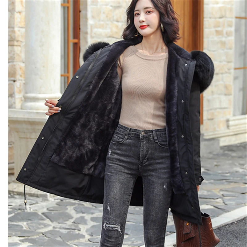 Новинка 2019 года куртка для женщин длинный участок большой мех меховой воротник