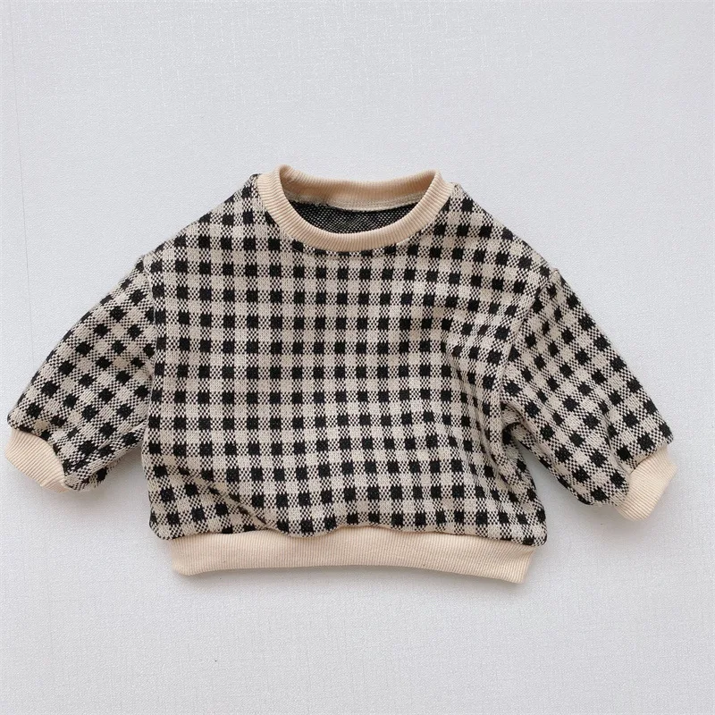 2022 New Baby Boy Boy Cartoon Sweatshirt Cotton Long Sleeve Kids Casual Pullover Infant Girl Plaid Sweatshirt Fashion Hoodie